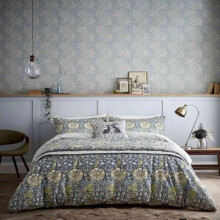 William Morris Kennet Duvet Cover Set In Indigo & Gold (King Duvet Cover Set 230cm x 220cm)