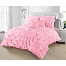 Pinch Pleat Pintuck Comforter Set Double Size - Luxurious Pintucked Duvet Set Diamond Pleated Bed Covers Sophisticated Bed Linen (Pink, Double)