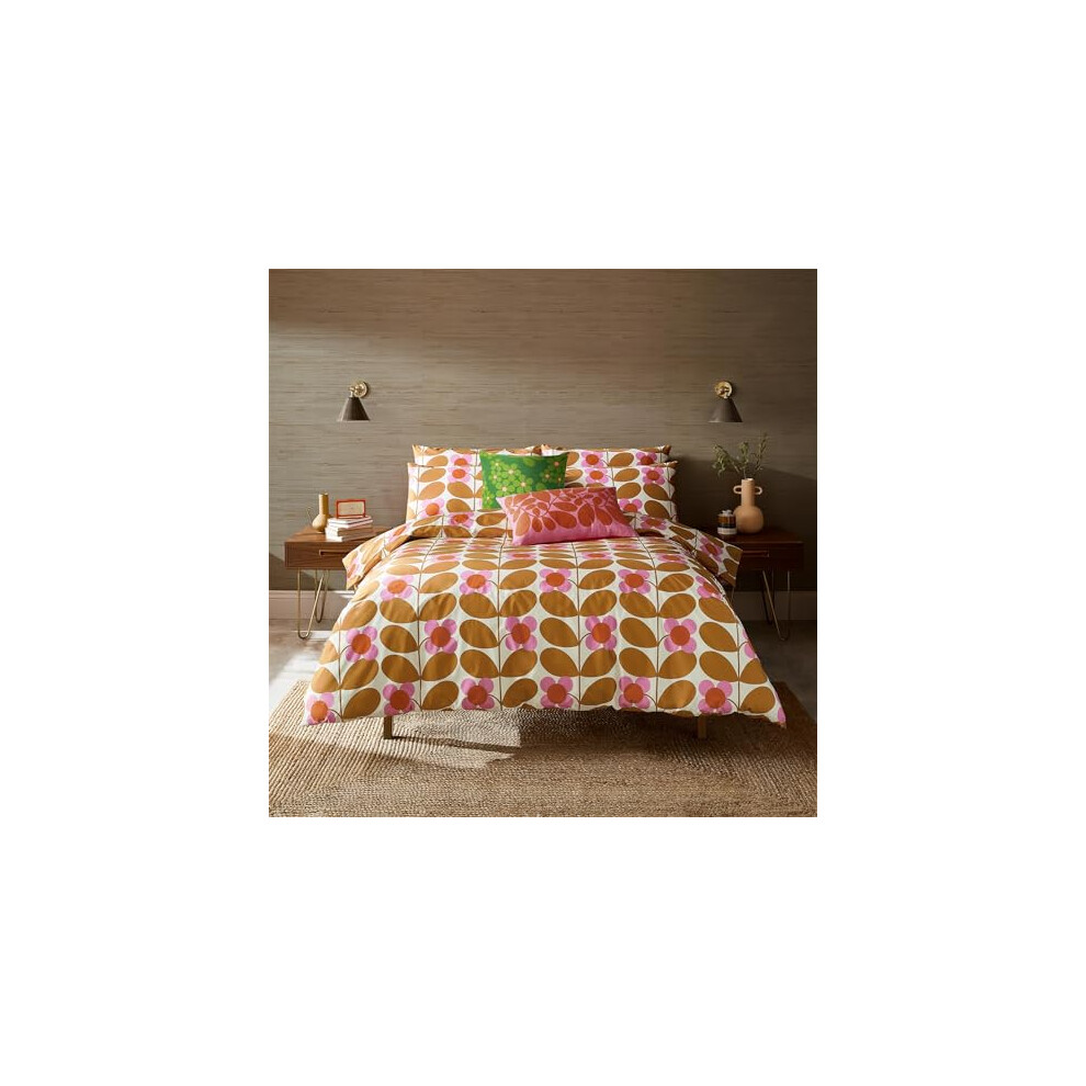 Orla Kiely Bedding - Stem Bloom Saffron 100% Cotton Duvet Cover Set (King Size Duvet Cover Set: 230Cm X 220Cm)