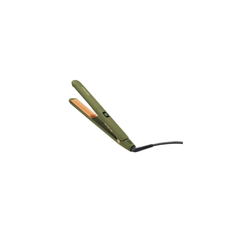 Md London. Green Mdlondon Strait Ceramic Hair Straighteners (Olive ). New Improved Shape, Extra Long 11Cm Plates, 11 Heat Settings & Heat Mat, Smooths & Tames Â