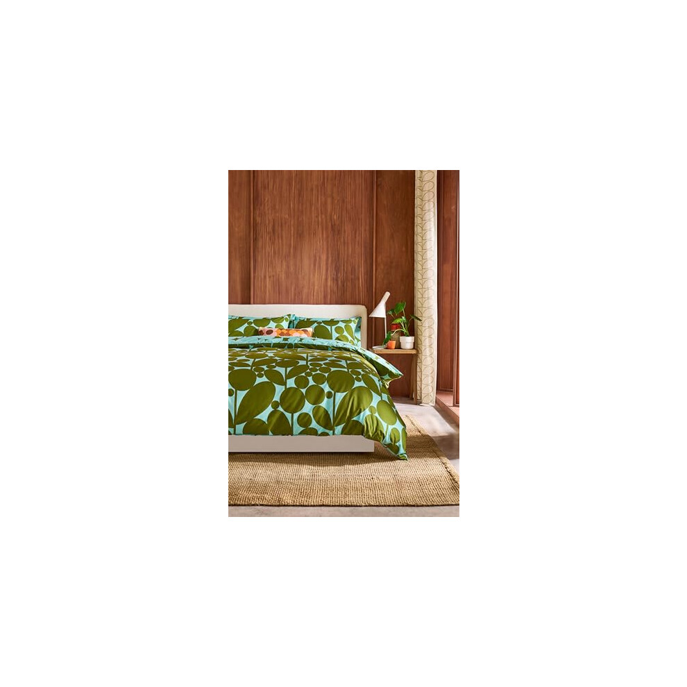 Orla Kiely Bedding - Bubble Flower Aqua Seagrass 100% Cotton Duvet Cover Set 200 Thread Count (King Size Duvet Cover Set: 230Cm X 220Cm)