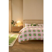 Orla Kiely Bedding - Floret Check Dill Pink 100% Cotton Duvet Cover Set 200 Thread Count (Double Duvet Cover Set: 200cm x 200cm)