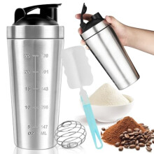 Cartlant Shaker Protein Metal Bottle 750ml, Stainless Steel Shake Powder Leakproof Gym Cup with Mix Ball, Shakes Mixer Blender with Lid Sport Fitness
