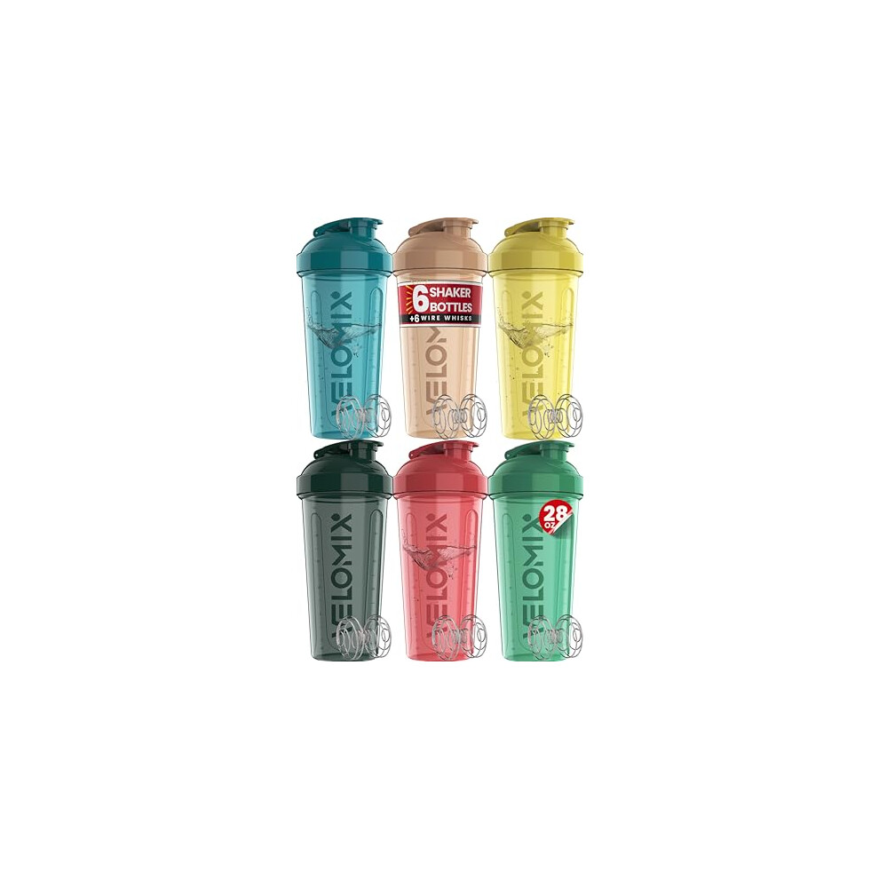 Velomix -6 Pack- 28 Oz Protein Shaker Bottle For Protein Mixes - 6X Wire Whisk | Leak Proof Shaker Cups For Protein Shakes | Protein Shaker Bottle