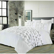 EHD Priscilla Frills Luxurious Designer Style Duvet Cover Sets Quilt Cover Sets Bedding Sets (White, Single)