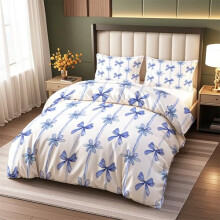 ViblyCoz Blue Bow Stripe Single Bed Duvet Cover Set White 3 Piece Bedding with 1 Duvet Cover 135x200cm and 2 Pillowcases