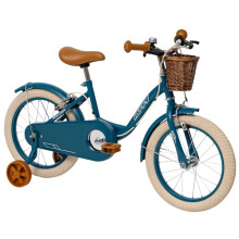 Vintage 16 Inch Childrens Bike, Emerald Blue Retro Bicycle with Stabilisers, Adjustable Seat, Dual Hand Brakes, Classic Cruiser Style for Ages 5 to 9