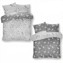 LJ Birdie Blossom Floral Birds Pattern Duvet Cover Sets Cotton Rich Quilt Cover Sets Fully Reversible Bedding Sets (Grey, King Size)