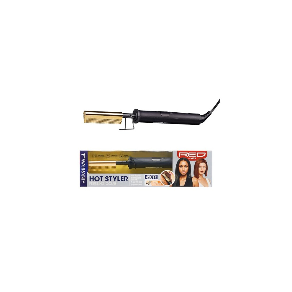 Red By Kiss Hot Comb Hair Straightener 232 Degrees, Small-Sized Teeth Electric Heating Comb, Pressing Comb Brush For Straightening Hair And Beard,