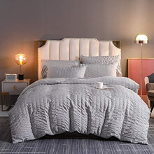 LJ Seersucker Waffle Style Luxury Duvet Covers with Pillow Cases 100% Cotton 200 Thread Count Quilt Covers Bedding Sets (King, Silver)