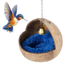 UOSIWYA Natural Bird Nest Coconut Shell, Parrot Birds Nest House with Warm Mat Hanging Toys Budgie Beds Resting Place for Small Parakeets Lovebird