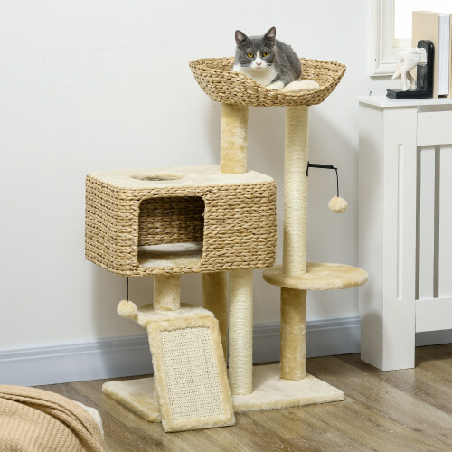 PawHut PawHut Multi-Level Cat Tree with Scratching Post Condo Bed Ramp, 95cm, Beige