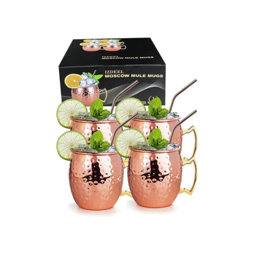 Σετ ποτηριών Moscow Mule - CHANGM - 4 ποτήρια - Χάλκινα - Περιλαμβάνει 4 καλαμάκια - 1