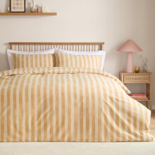 furn. Dual Tone Duvet Cover Set – Reversible Modern Striped Easy Care Bedding (Butter Yellow – King)