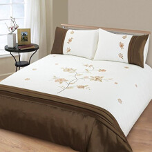 Ambiance DOUBLE BED SIZE DUVET COVER SET ANGELICA CHOCOLATE BROWN FLORAL FLOWERS POLYCOTTON EMBROIDERY