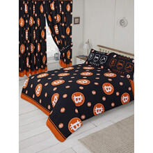 My Home Double Bed Bitcoin, Duvet/Quilt Cover Set, Cryptocurrency Coin Logo Eat Sleep Mine Repeat, Black Orange White
