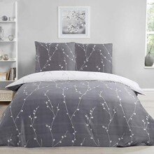 Sleepdown Willow Floral Grey Ultra Soft Easy Care Hypoallergenic Printed White Reversible Duvet Cover Quilt Bedding Set - 135cm x 200cm + 1 Pillowcase