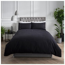 Sleepdown Duvet Cover Set - Black - Simple and Classy Waffle Honeycomb Geometric - Quilt Cover Easy Care Bed Linen Soft Cosy Bedding Sets Pillowcases