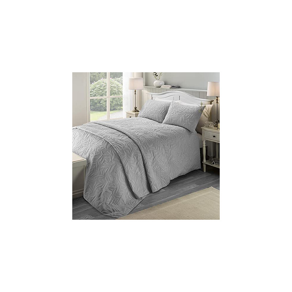 Laqula Serene - Silver Leaf Embossed Duvet Cover - Single Bedding Size (140 X 200Cm) - Soft Touch - Leaf/Leaves Embroidery Duvet Cover In Silver - Luxury - Image 3