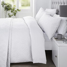 Serene - White Damask Embroidery Duvet Cover - Double Bedding Size (200 x 200cm) - Luxury Bedding - Soft Touch - Microfibre - Pinsonic/Ultrasonic