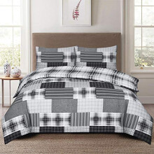 PRIME LINENS Duvet Cover Set 3 Pcs Polyester-Cotton Quilt Cover Bedding Set With Pillow Cases Easy Care Machine Washable Anti Allergic (Grey Denim,