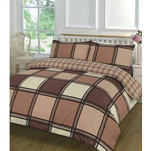 HOMES-LINEN Luxury Blocks Logan Easy Care Reversible Check Printed Duvet Cover Set (Chocolate, Super King)