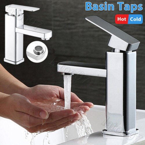 Rubinetto miscelatore monoblocco moderno e resistente per lavabo da bagno, con design a cascata. 1