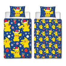 Character World Pokemon Official Single Duvet Cover Set, Xmas Fun Pikachu Design | Reversible 2 Sided Bedding Cover Official Merchandise Including