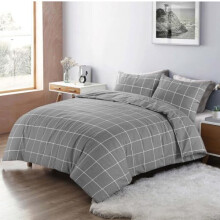 HOMES-LINEN Duvet Cover Set Printed Checked Dot Mateo Reversible Quilt Cover Bedding Set (Grey, Double)