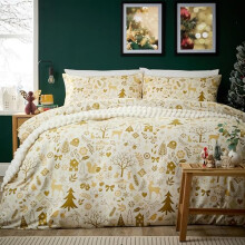 Olivia Rocco Christmas Duvet Cover Set Festive Bedding Quilt Cover Xmas with Pillowcases Reversible Design Easy Care Bed Linen Sets, Wonderland Gold,