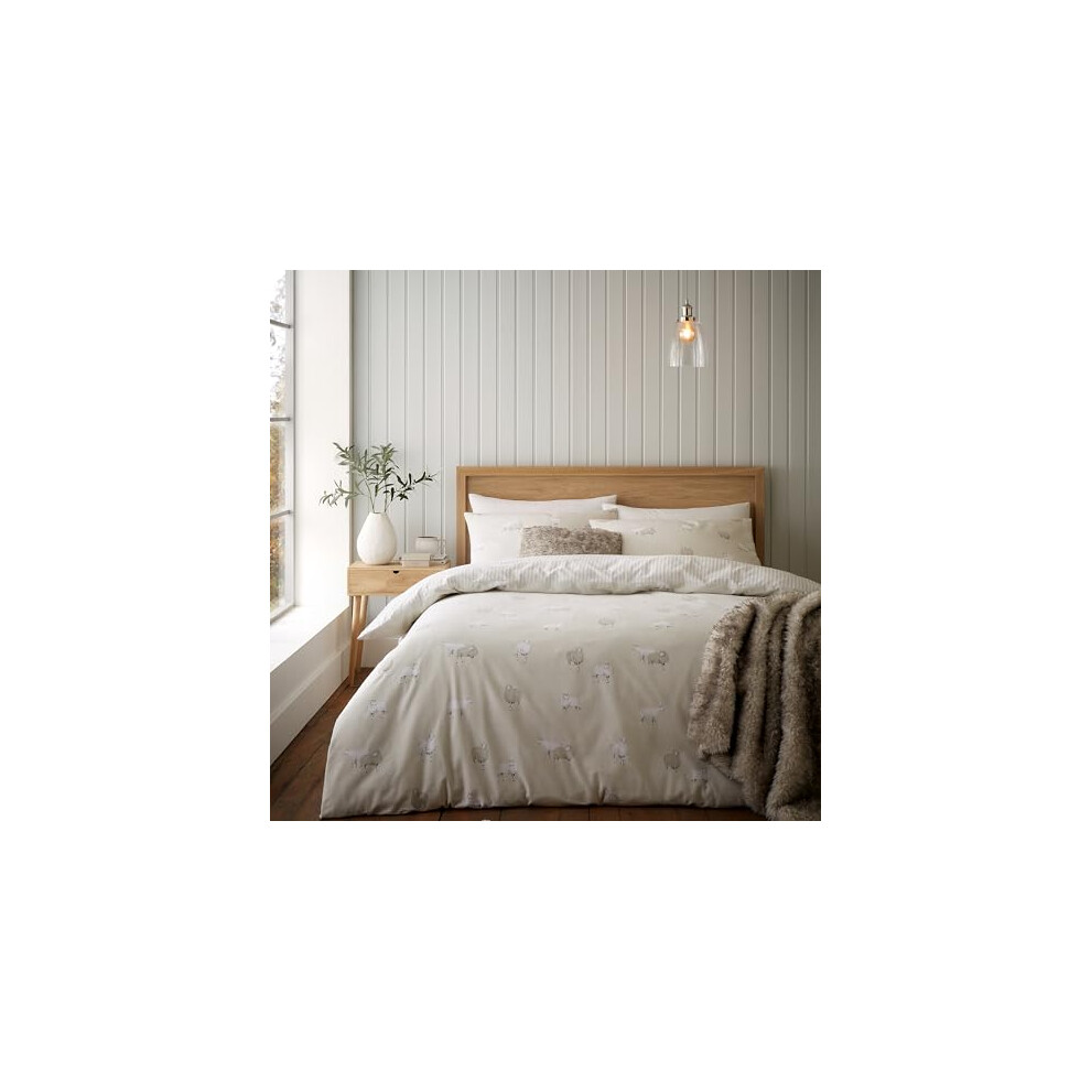 Catherine Lansfield Brushed Cotton Sheep Double Duvet Set Natural