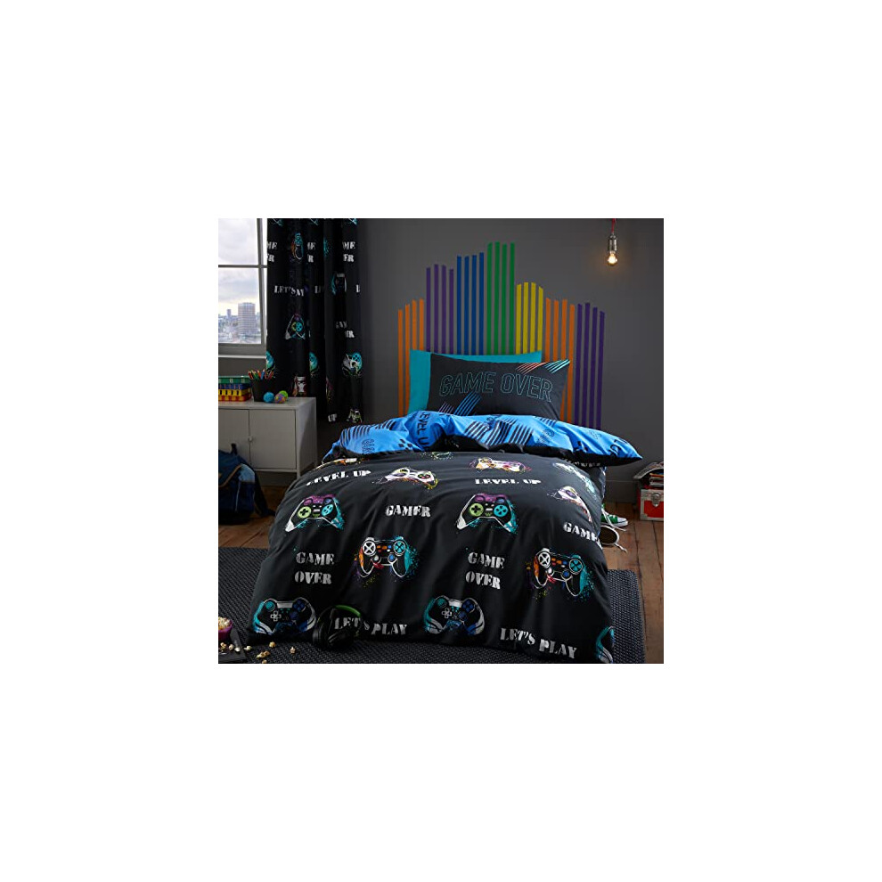 Catherine Lansfield Kids Black Game Over Reversible Duvet Cover Set in Size Double, Sports Direct - Image 7