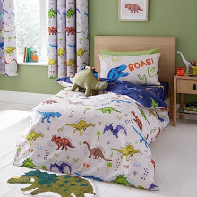 Catherine Lansfield Prehistoric Dinosaurs Reversible Junior Duvet Cover Set with Pillowcases Natural