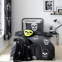 Catherine Lansfield Skulls Reversible Single Duvet Cover Set with Pillowcase Grey