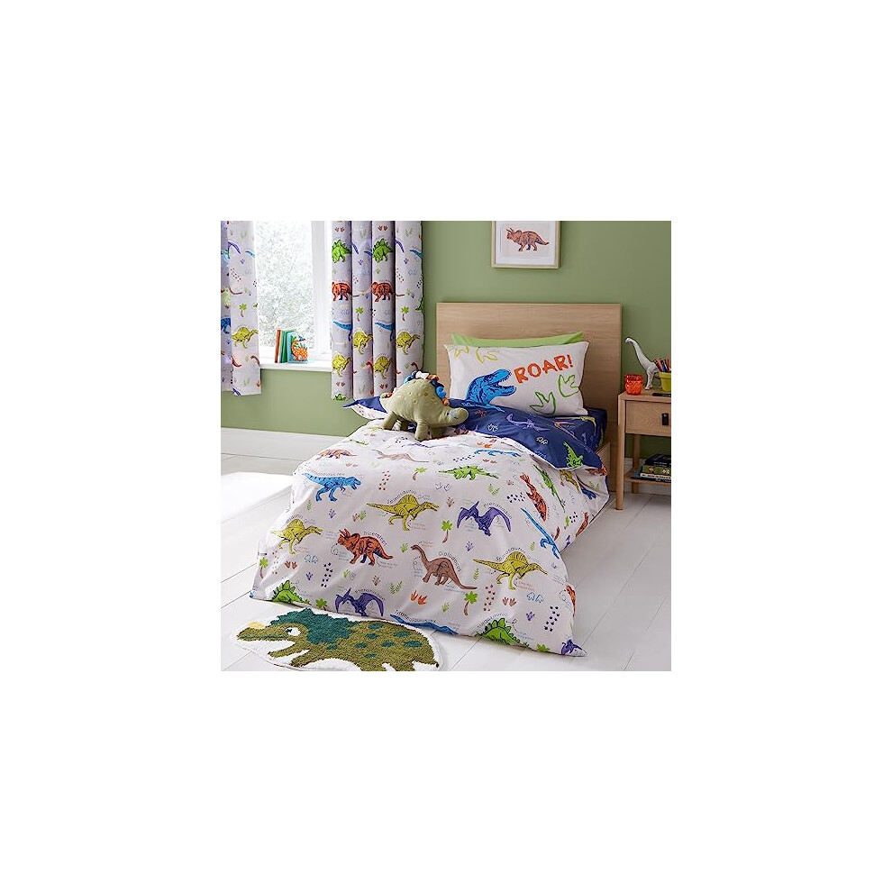 Catherine Lansfield Prehistoric Dinosaurs Reversible Double Duvet Cover Set With Pillowcases Natural