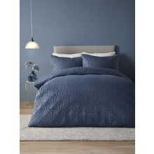 Serene - Dark Blue Floral Embroidery Duvet Cover - Double Bedding Size (200 x 200cm) - Luxury Bedding - Soft Touch - Pinsonic/Ultrasonic Pattern -