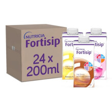 Fortisip Bottle Mixed Flavour Case 200ml, Pack of 24 (Strawberry, Vanilla, Chocolate, Banana and Unflavored)