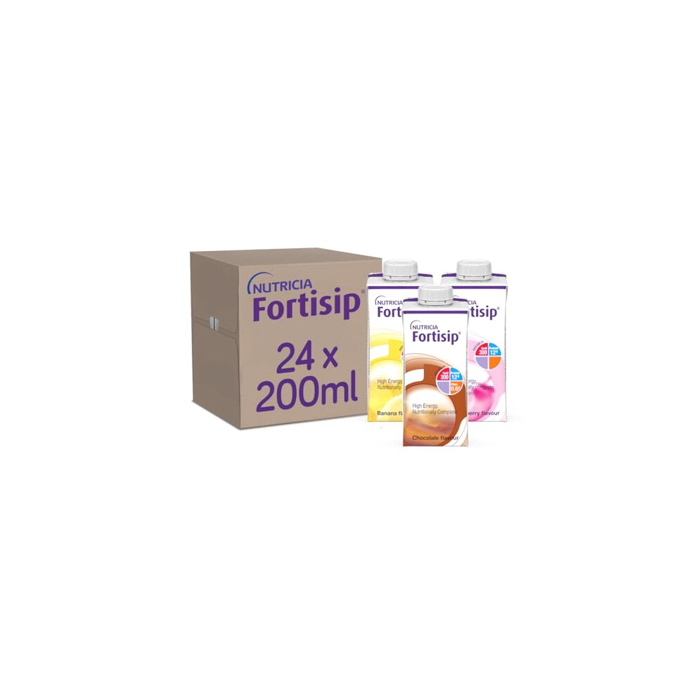 Fortisip Bottle Mixed Flavour Case 200Ml, Pack Of 24 (Strawberry, Vanilla, Chocolate, Banana And Unflavored)