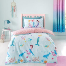 Catherine Lansfield Mermaid Reversible Double Duvet Cover Set with Pillowcases Blue
