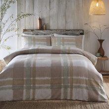 Appletree - Natural & Sage Green Flannelette Duvet Cover - Super King Bedding Size (260 x 220cm) - Super Soft 100% Brushed Cotton - Light Brown &