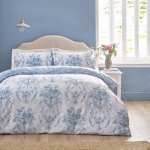 Catherine Lansfield Antoinette Damask Reversible Double Duvet Cover Set with Pillowcases Blue