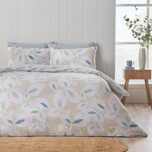 Catherine Lansfield Inga Leaf Reversible King Duvet Cover Set with Pillowcases Natural