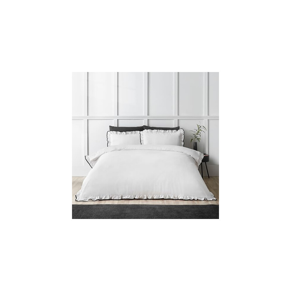 Catherine Lansfield Soft Mono Frill Duvet Cover Set - White/Black - Single - Image 4