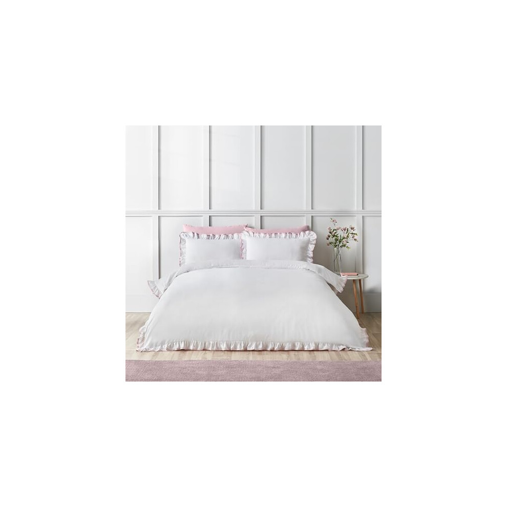 Catherine Lansfield Soft Mono Frill Duvet Cover Set White King - Image 9