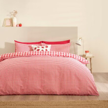 Catherine Lansfield Bamford Gingham Check Reversible Double Duvet Cover Set with Pillowcases Red