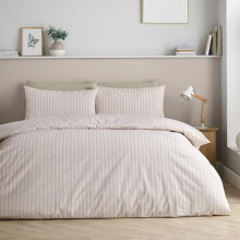 Catherine Lansfield Epping Textured Stripe Reversible Super King Duvet Cover Set with Pillowcases Natural