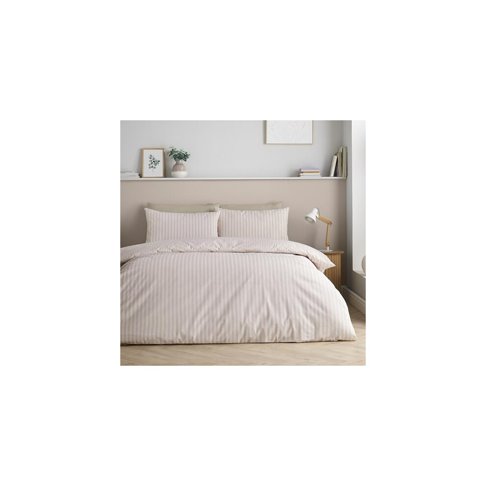 Catherine Lansfield Epping Textured Stripe Duvet Cover Set in Natural | Size: Super King - Image 8