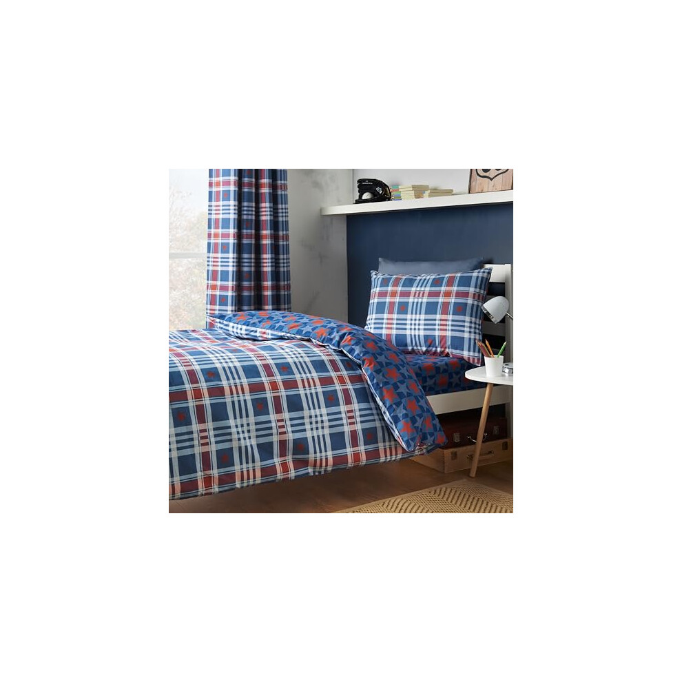 Cat Blue Catherine Lansfield Stars And Check Duvet Cover Set - Image 9