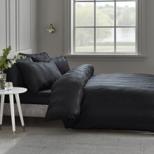 Catherine Lansfield So Soft Satin Stripe Super King Duvet Cover Set with Pillowcases Black