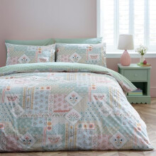 Catherine Lansfield Folk Patchwork Reversible Double Duvet Cover Set with Pillowcases Green